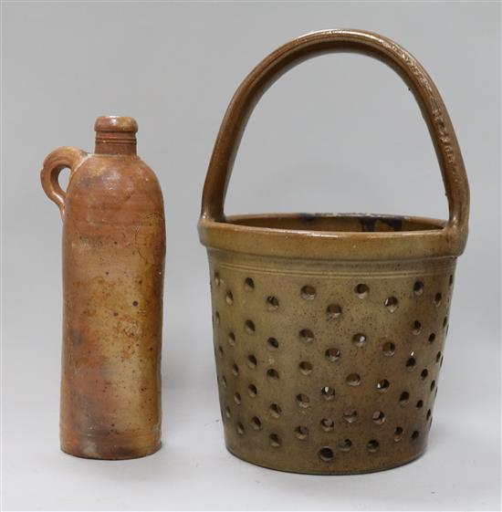 A 19th century French cheese mould and a Dutch gin bottle (2)